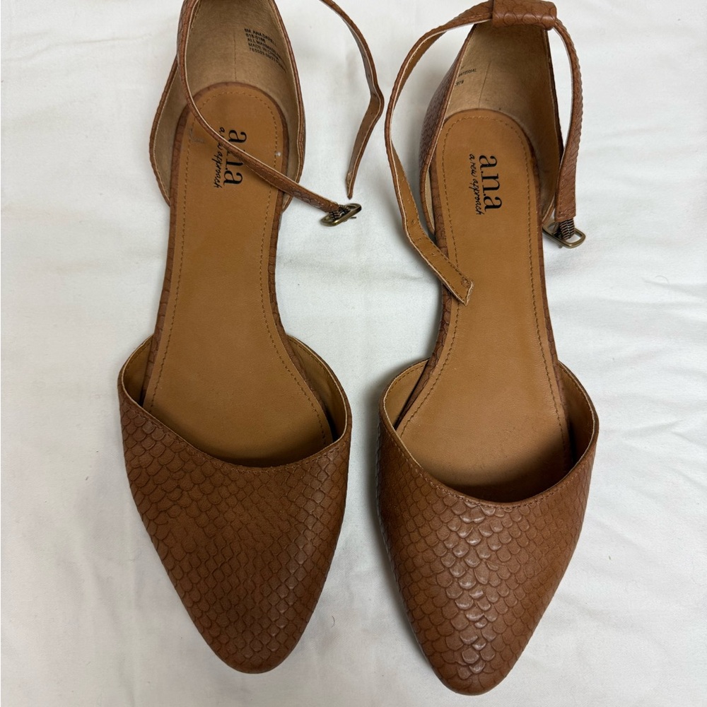 a.n.a Tan Textured Flats with Ankle Strap
